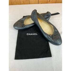 Chanel Gunmetal Leather Ballet Flats-about size 9/9.5